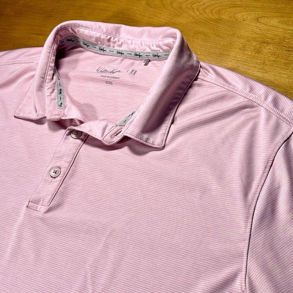 Walter Hagen 11 Majors Polo Shirt XXL Pink Striped Stretch Golf Performance